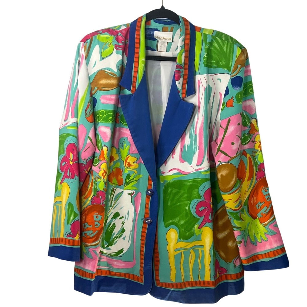 Jordana‎ Vintage 1980s Womens Colorful Blazer Bold Chic Made in USA L Pop Art